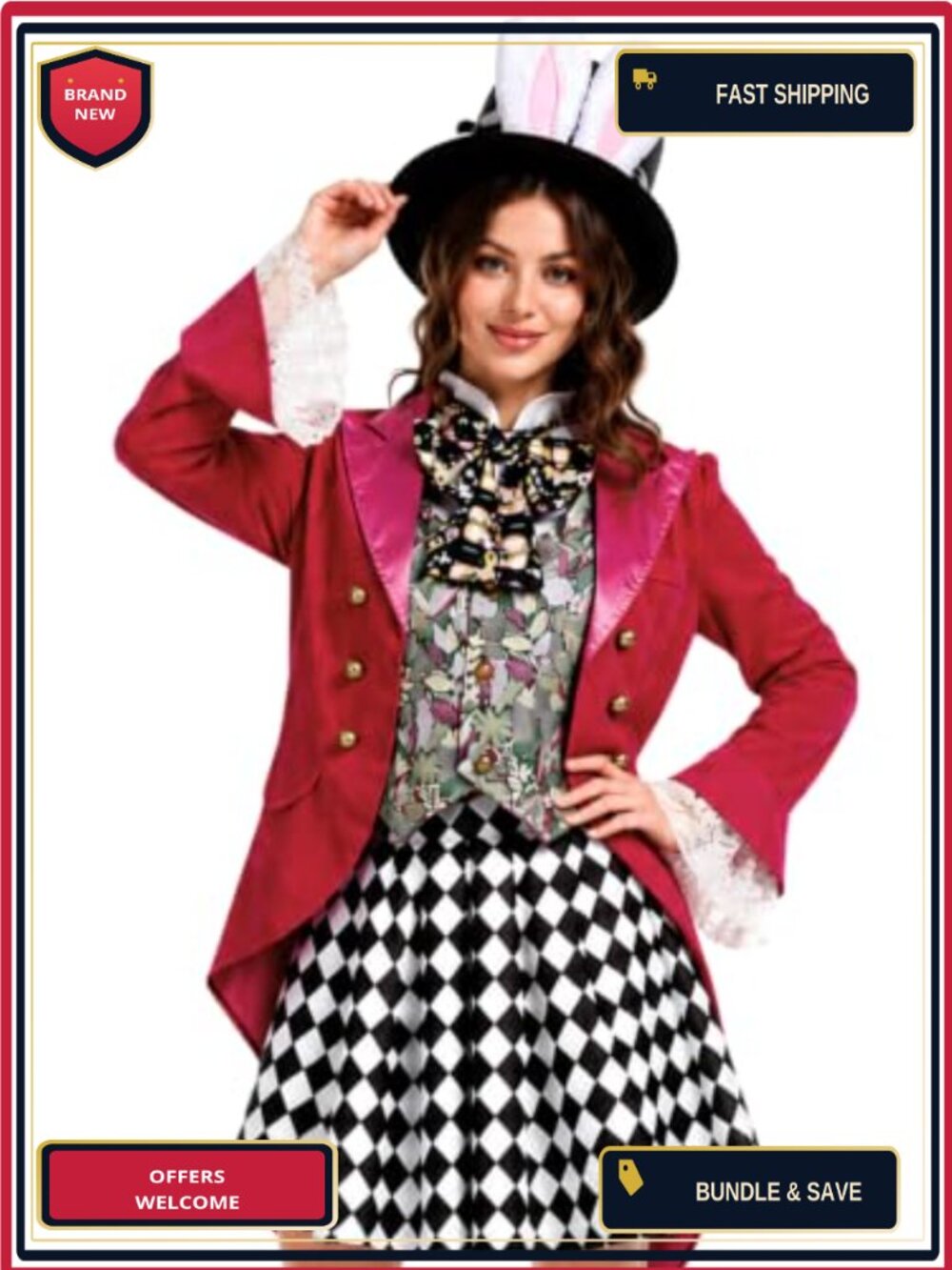 Women's Hatter Costume Set 5 Piece Halloween Cosplay Outfit